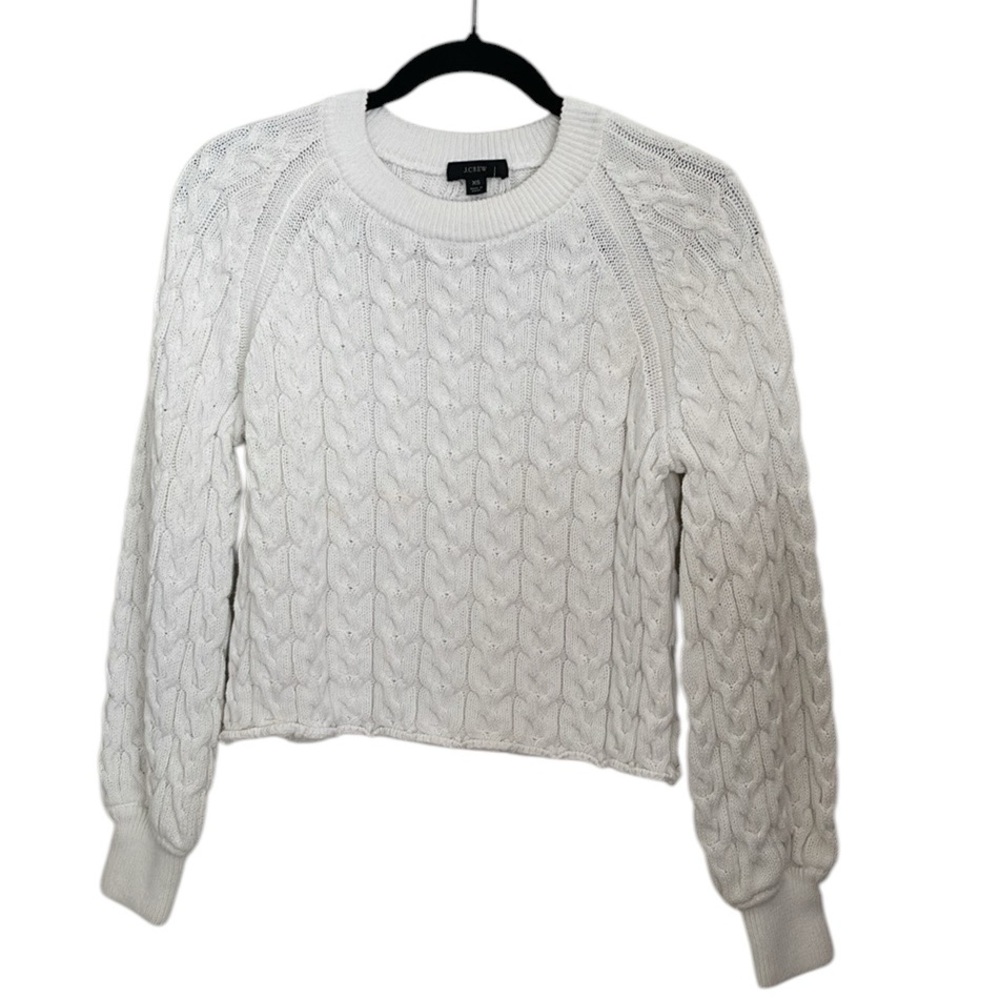 NWOT J. Crew White Cropped Cable Knit Thick Cotton Sweater